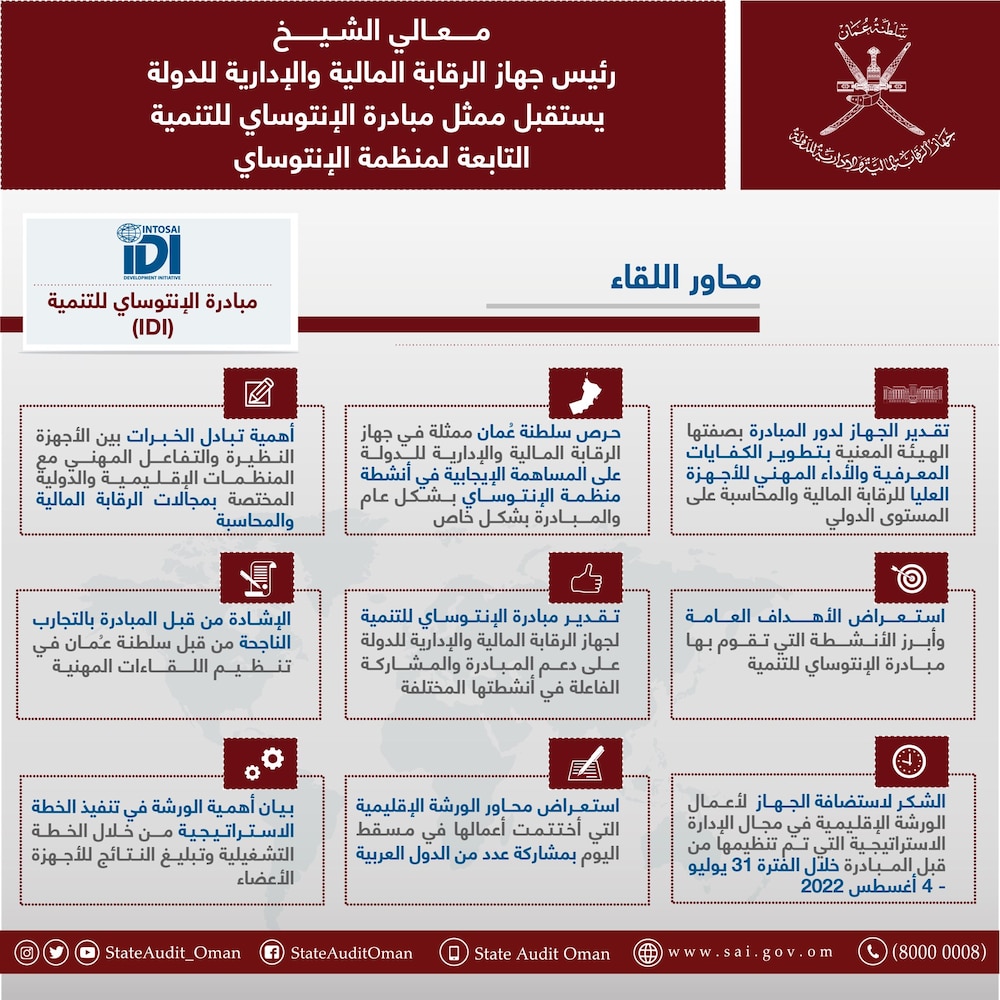 ورشة إقليمية في مسقط لمبادرة دولية، ورئيس جهاز الرقابة يستقبل ممثلها