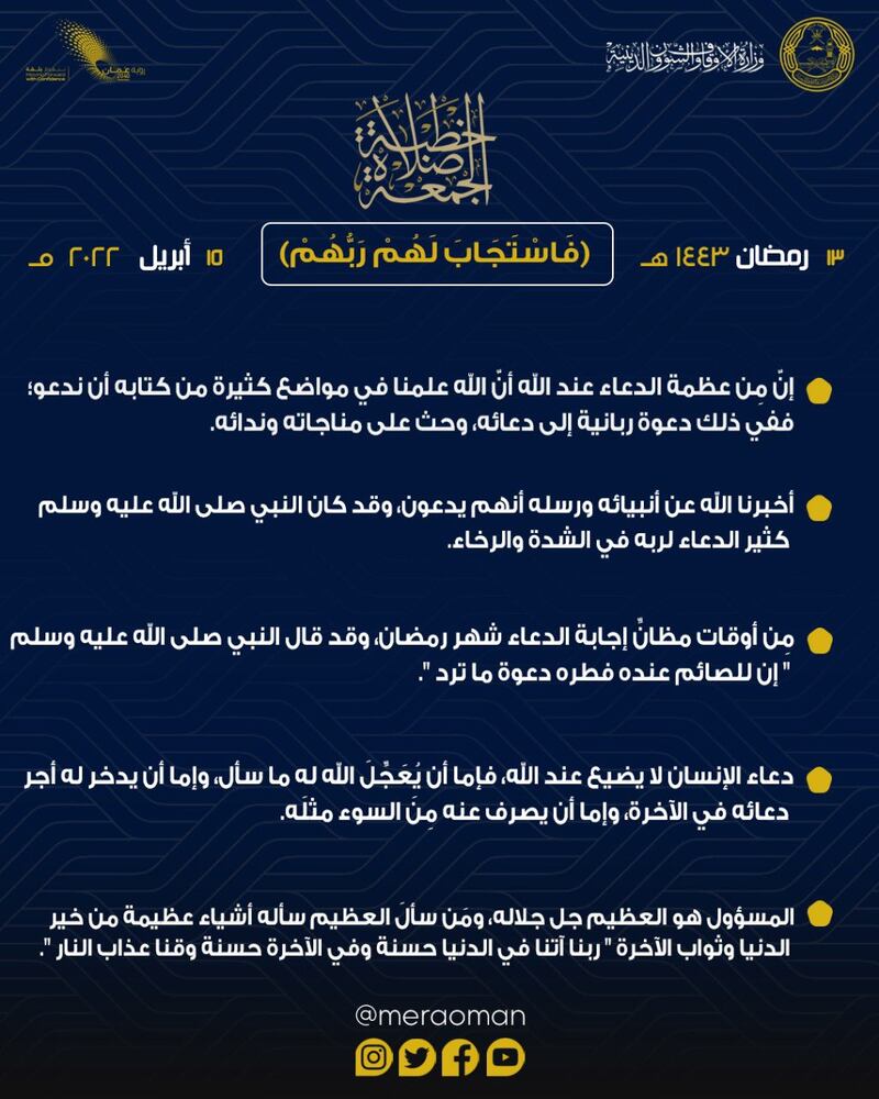 “فاستجاب لهم ربهم” بـ4 لغات: مقتطفات من خطبة الجمعة لليوم