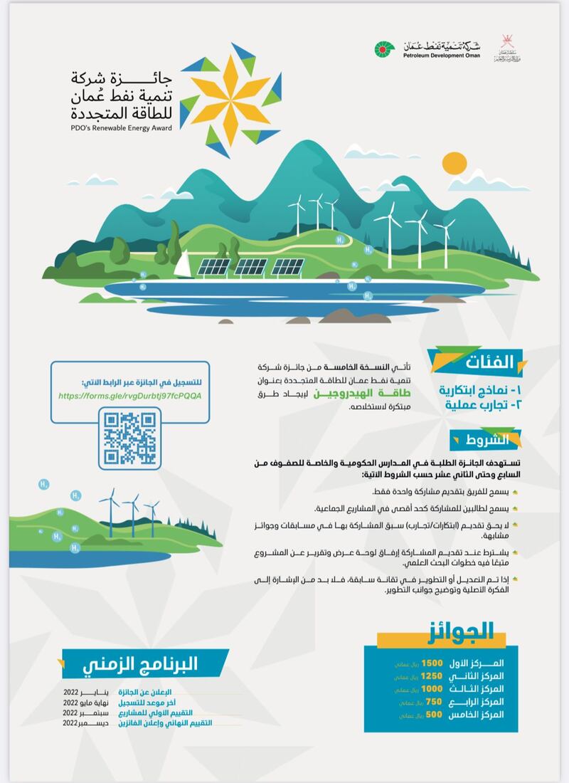 الإعلان عن النسخة الخامسة لجائزة شركة تنمية نفط عمان للطاقة المتجددة