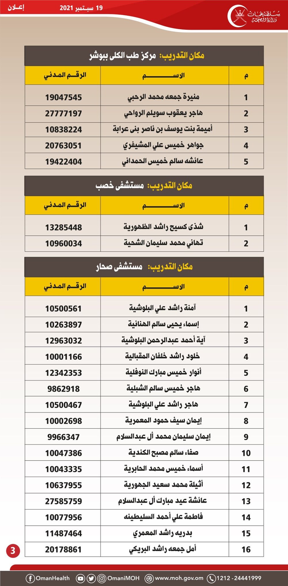 تحديد موعد لاستكمال الإجراءات في إحدى الوظائف التمريضية