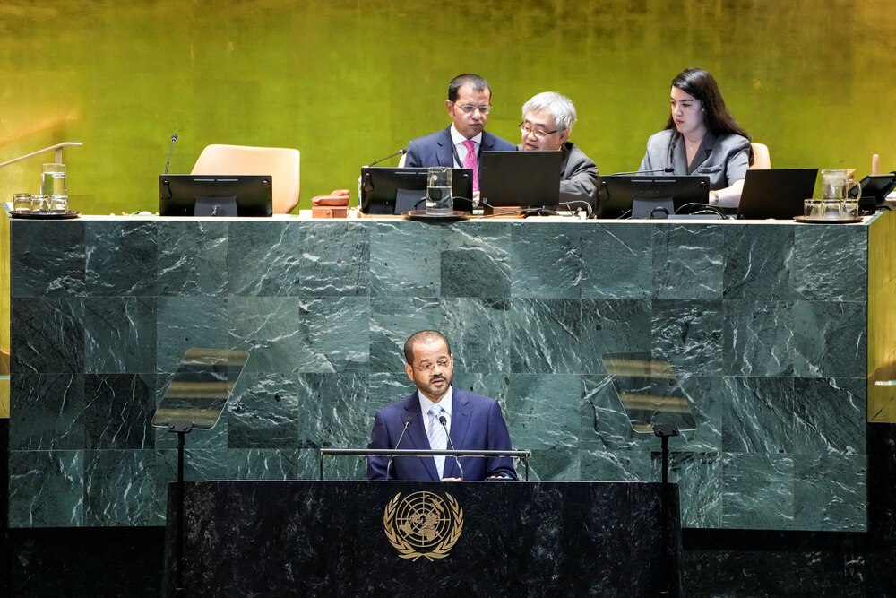 Oman’s Foreign Minister Sayyid Badr Albusaidi addresses the 80th United Nations General Assembly at U.N. headquarters in New York City, U.S., September 27, 2025. REUTERS/Eduardo Munoz