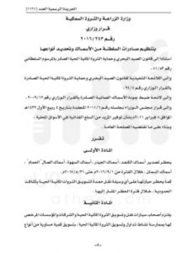 قرار وزاري: حظر تصدير بعض أنواع الأسماك