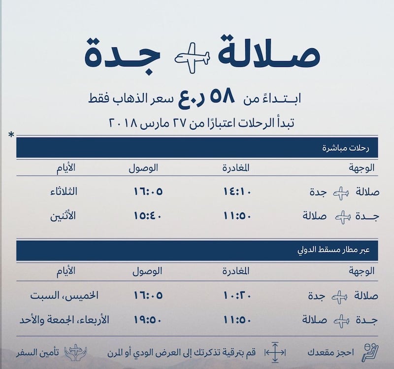 رحلات مباشرة بين صلالة وجدة.. وطيران السلام يوضح سعرها