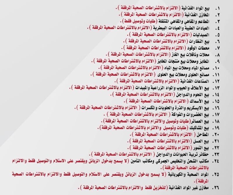 البلديات تنشر تحديثًا للأنشطة المسموح لها بمزوالة أعمالها