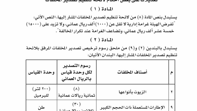 تعديل لائحة تنظيم تصدير المخلفات: تخفيض رسوم، وإضافة مخلفات جديدة
